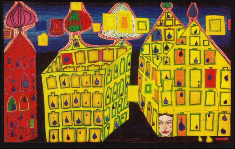 Репродукция картины 'Желтые дома' Хундертвассер Фриденсрайх. Купить