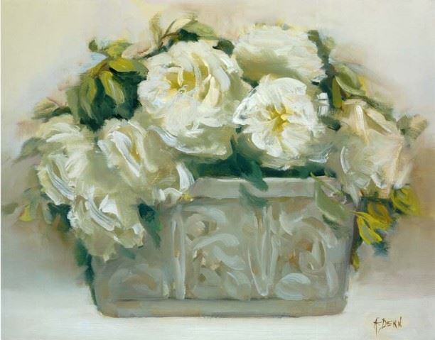 Репродукция картины 'Белые розы в горшочке' Дерн Андреа. Купить