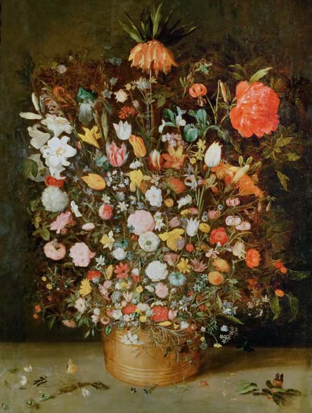 Натюрморт с цветами в деревянном вазоне