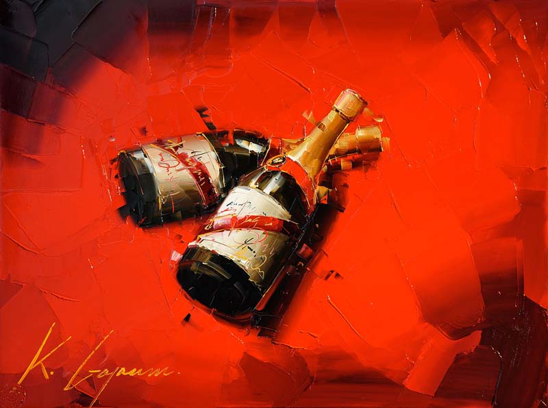 Репродукция картины 'Две бутылки шампанского' Гаджум Кал. Купить